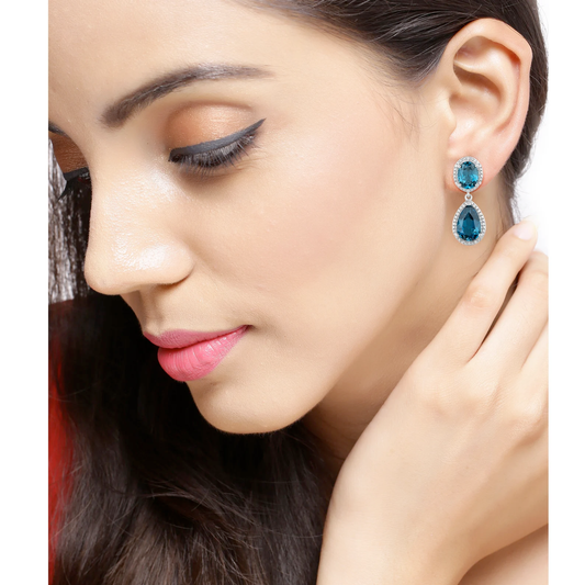 11.45 Carat Genuine London Blue Topaz and White Diamond .925 Sterling Silver Earrings