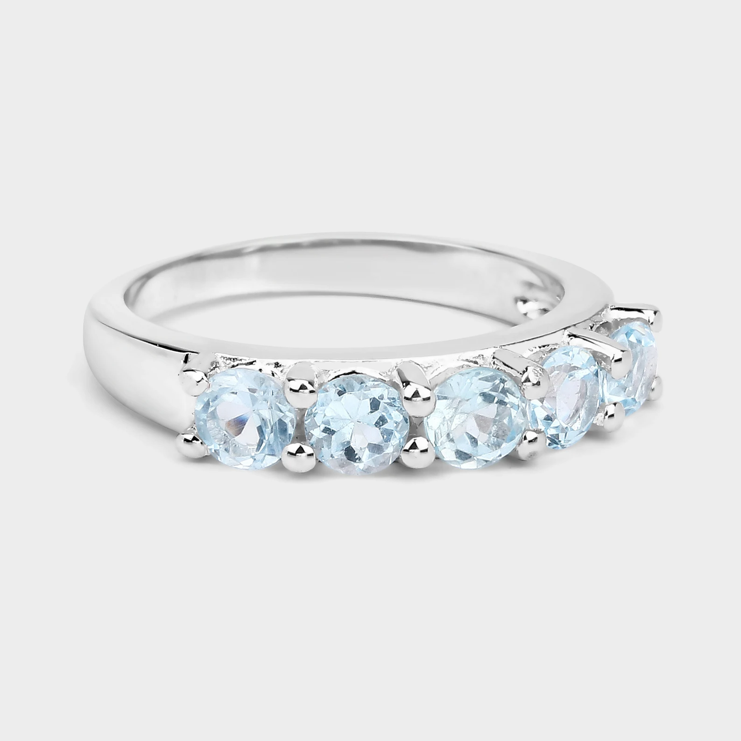 5 Blue Topaz 5 Stone Ring in .925 Sterling Silver