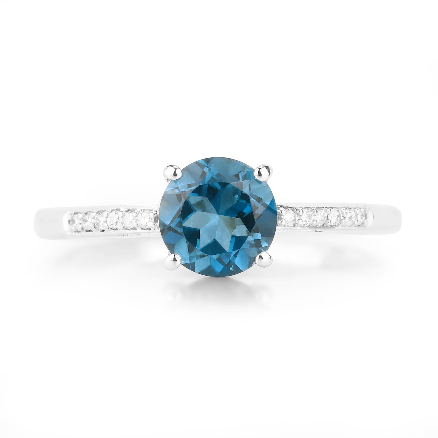 London Blue Topaz and 12 White Diamonds Engagement Ring in 14K White Gold