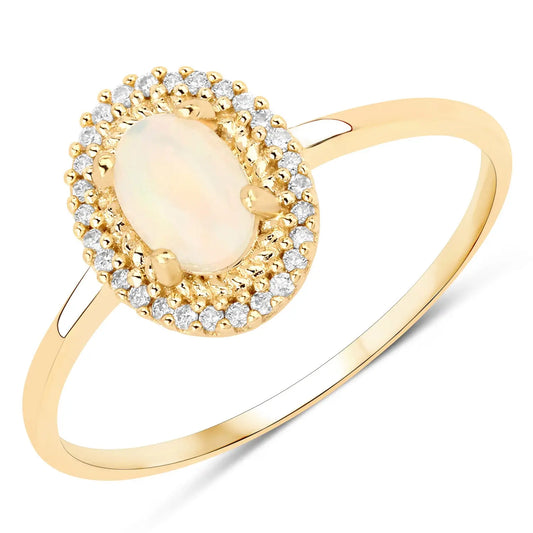 0.35 Carat Genuine Ethiopian Opal and White Diamond 14K Yellow Gold Engagement Ring - GOLDISSEYA