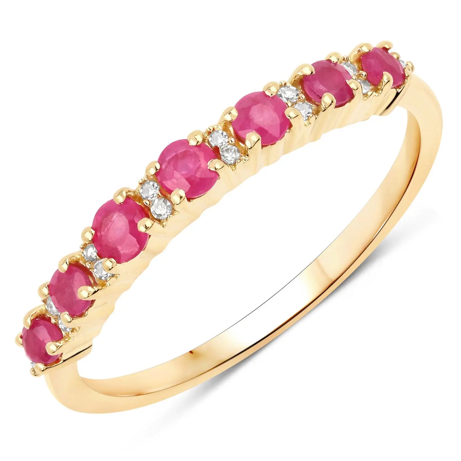 0.57 Carat Genuine Ruby and White Diamond 14K Yellow Gold Wedding Band Ring - GOLDISSEYA