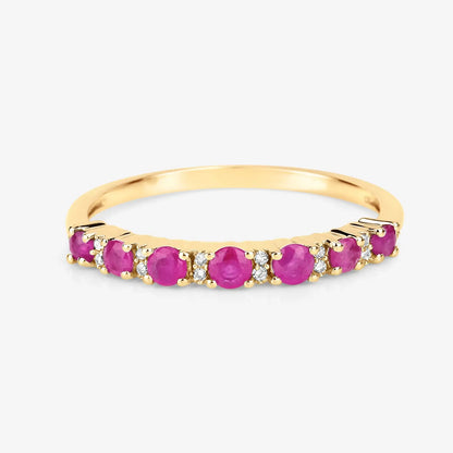 0.57 Carat Genuine Ruby and White Diamond 14K Yellow Gold Wedding Band Ring - GOLDISSEYA