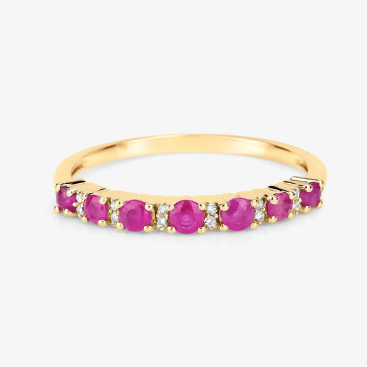 0.57 Carat Genuine Ruby and White Diamond 14K Yellow Gold Wedding Band Ring - GOLDISSEYA