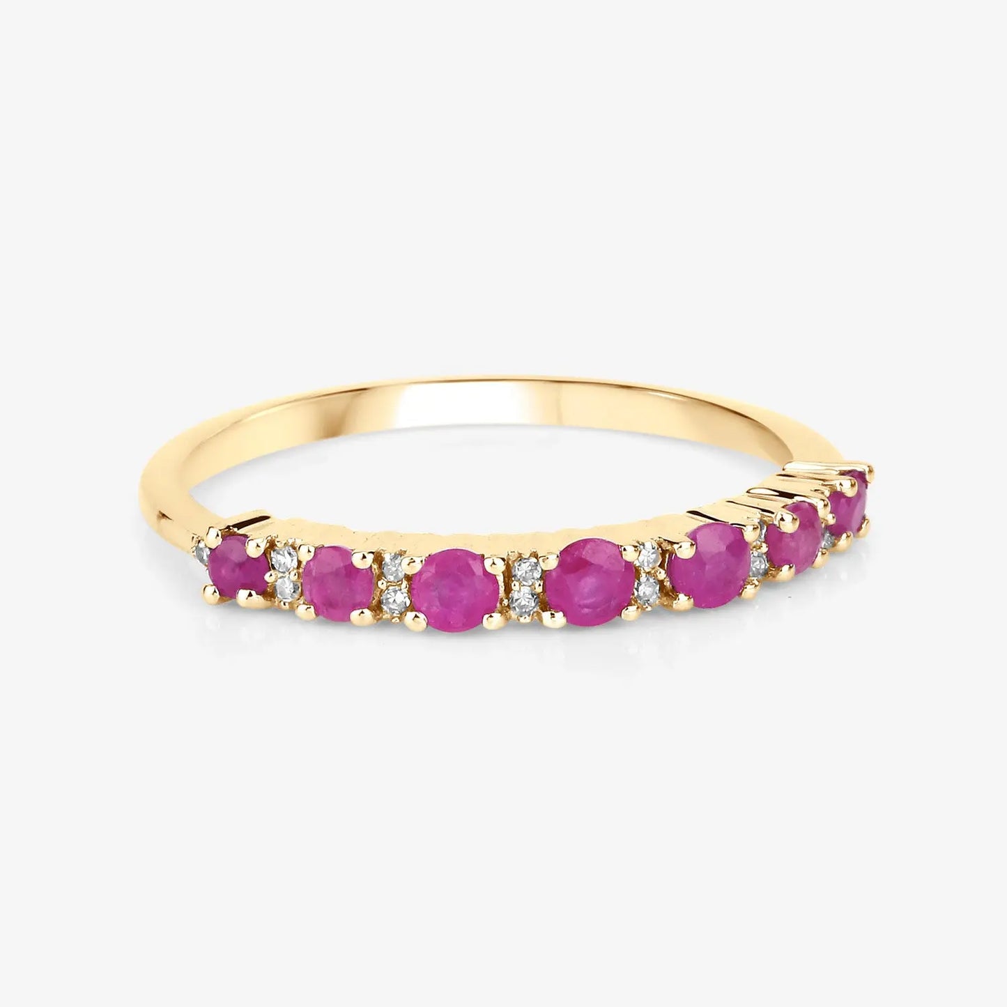 0.57 Carat Genuine Ruby and White Diamond 14K Yellow Gold Wedding Band Ring - GOLDISSEYA