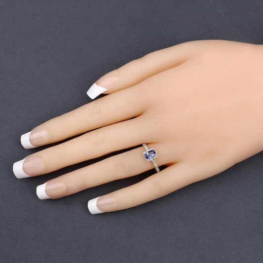 0.63 Carat Genuine Tanzanite and White Diamond 14K White Gold Ring - GOLDISSEYA