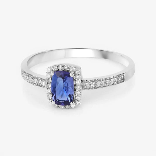 0.63 Carat Genuine Tanzanite and White Diamond 14K White Gold Ring - GOLDISSEYA