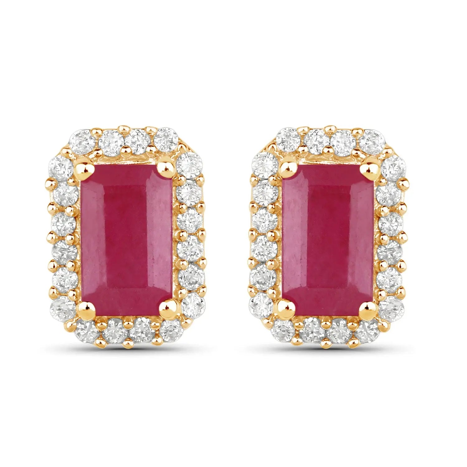 0.75 Carat Genuine Ruby and White Diamond 14K Yellow Gold Earrings - GOLDISSEYA