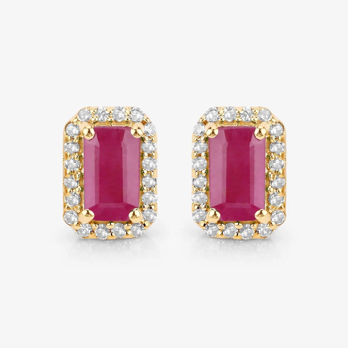 0.75 Carat Genuine Ruby and White Diamond 14K Yellow Gold Earrings - GOLDISSEYA