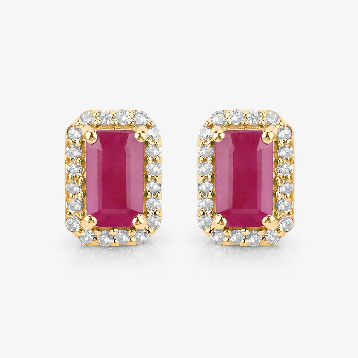 0.75 Carat Genuine Ruby and White Diamond 14K Yellow Gold Earrings - GOLDISSEYA