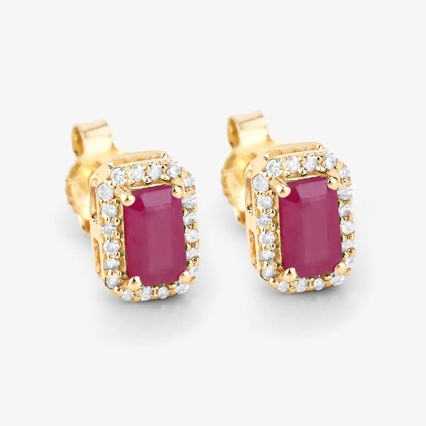 0.75 Carat Genuine Ruby and White Diamond 14K Yellow Gold Earrings - GOLDISSEYA