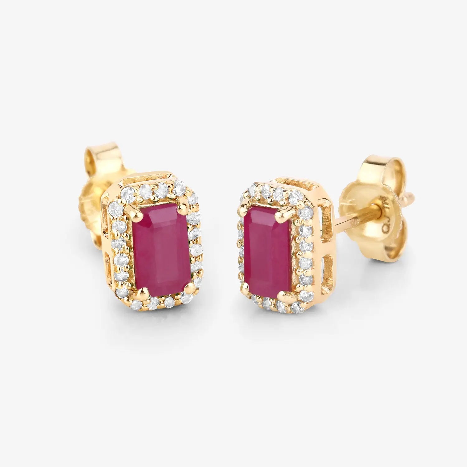 0.75 Carat Genuine Ruby and White Diamond 14K Yellow Gold Earrings - GOLDISSEYA