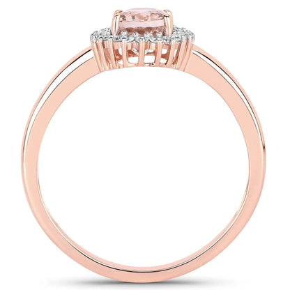 0.81 Carat Genuine Morganite and White Diamond 14K Rose Gold Engagement Ring - GOLDISSEYA