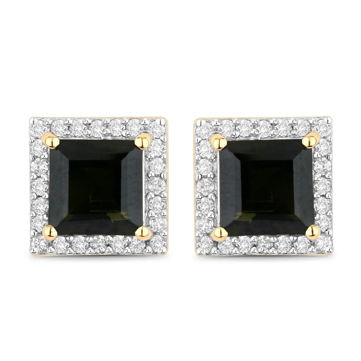 1.55 Carat Genuine Green Tourmaline and White Diamond 14K Yellow Gold Earrings - GOLDISSEYA