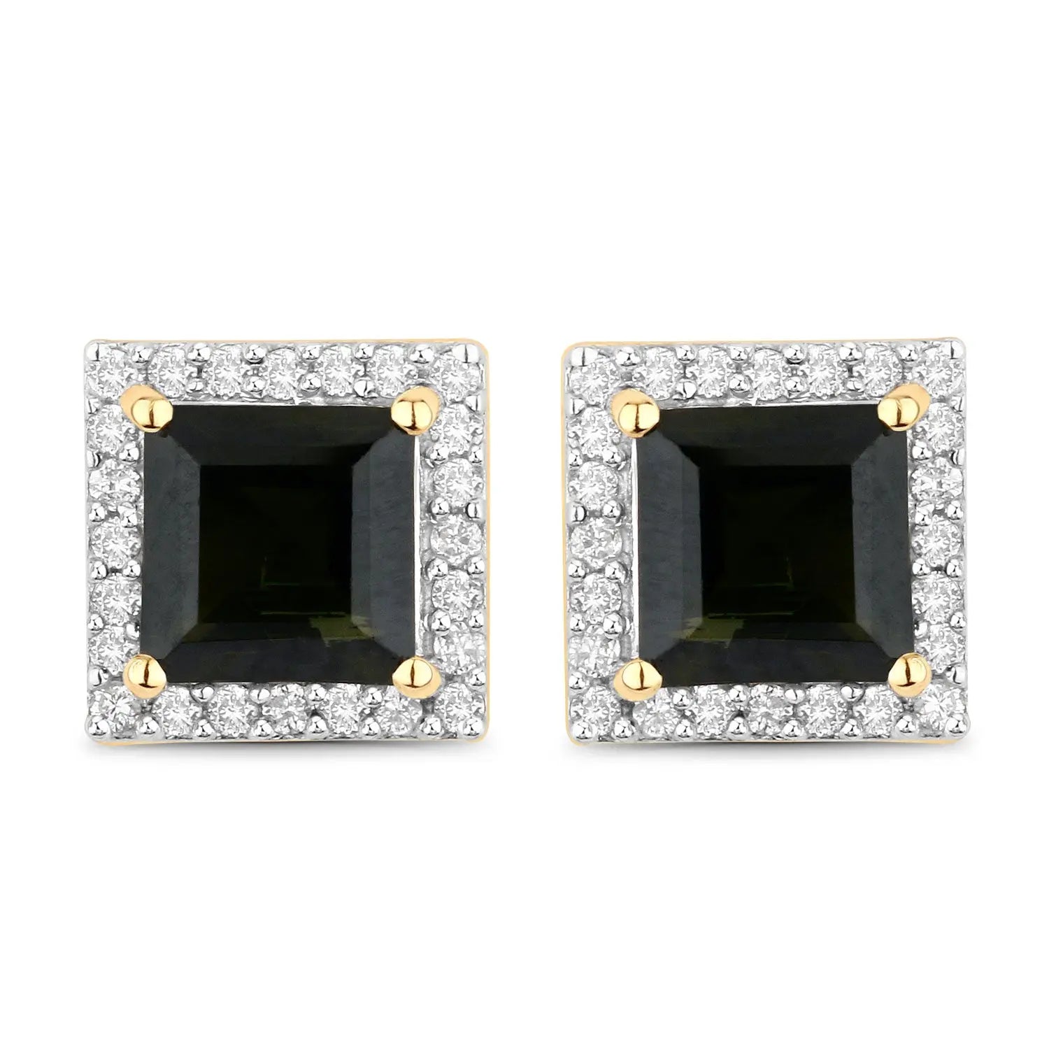 1.55 Carat Genuine Green Tourmaline and White Diamond 14K Yellow Gold Earrings - GOLDISSEYA