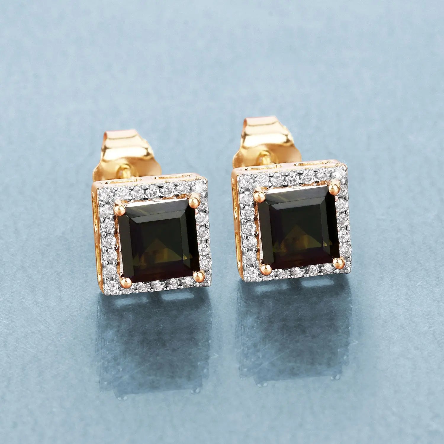1.55 Carat Genuine Green Tourmaline and White Diamond 14K Yellow Gold Earrings - GOLDISSEYA