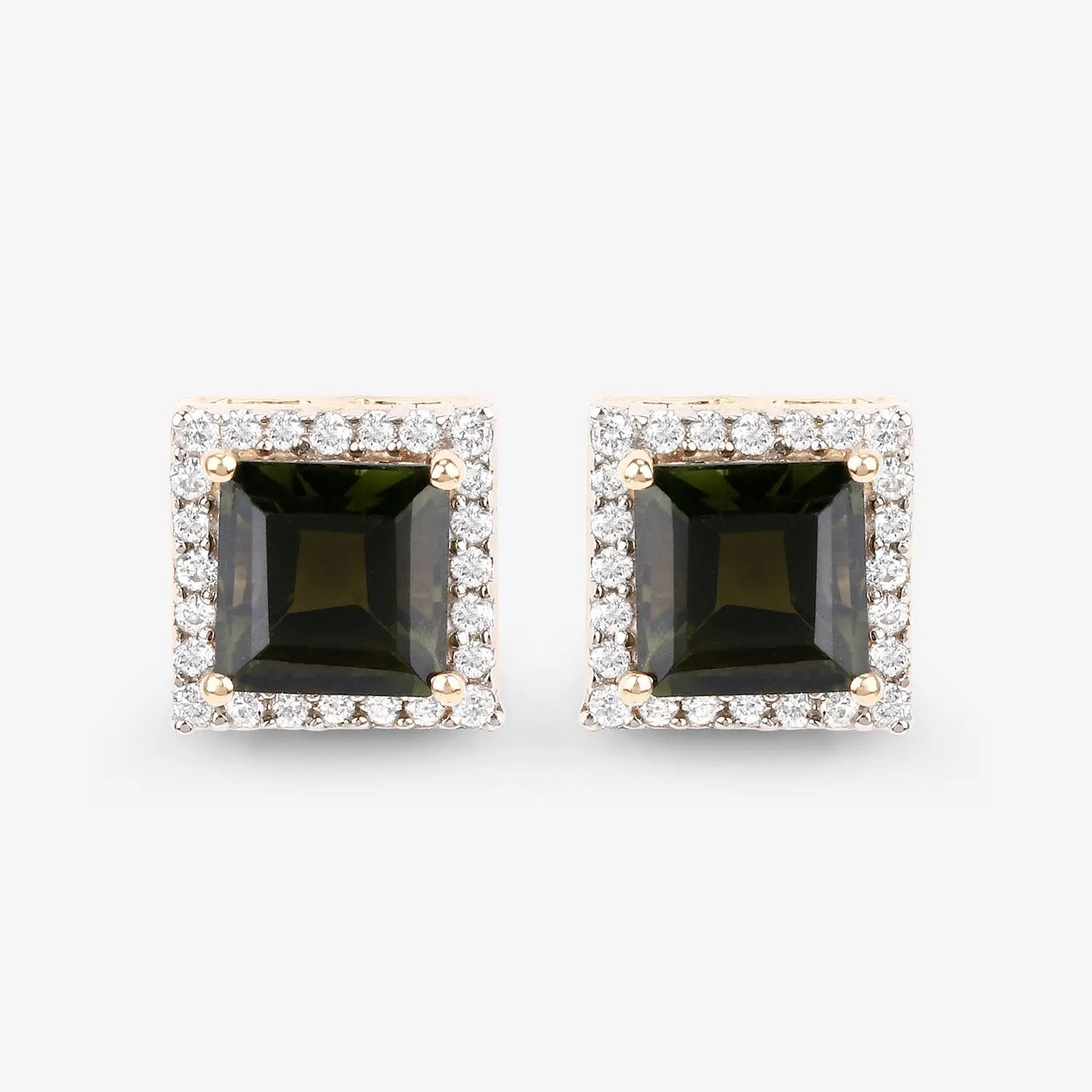 1.55 Carat Genuine Green Tourmaline and White Diamond 14K Yellow Gold Earrings - GOLDISSEYA