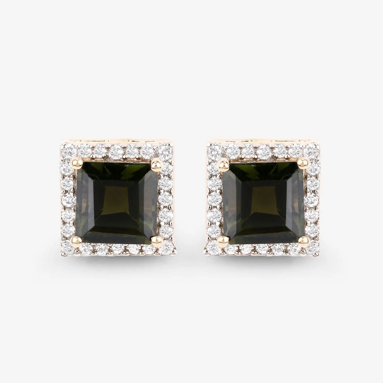 1.55 Carat Genuine Green Tourmaline and White Diamond 14K Yellow Gold Earrings - GOLDISSEYA