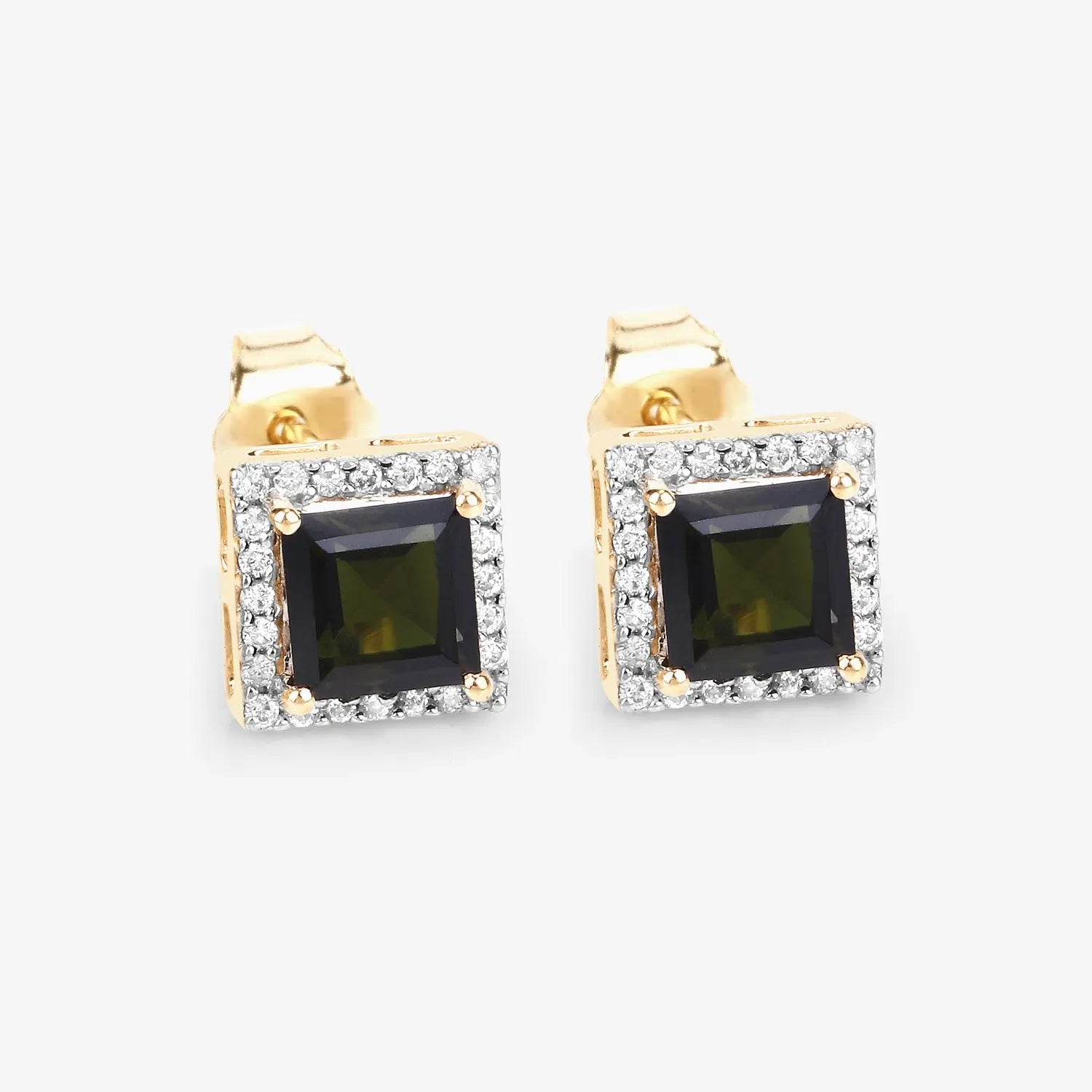 1.55 Carat Genuine Green Tourmaline and White Diamond 14K Yellow Gold Earrings - GOLDISSEYA
