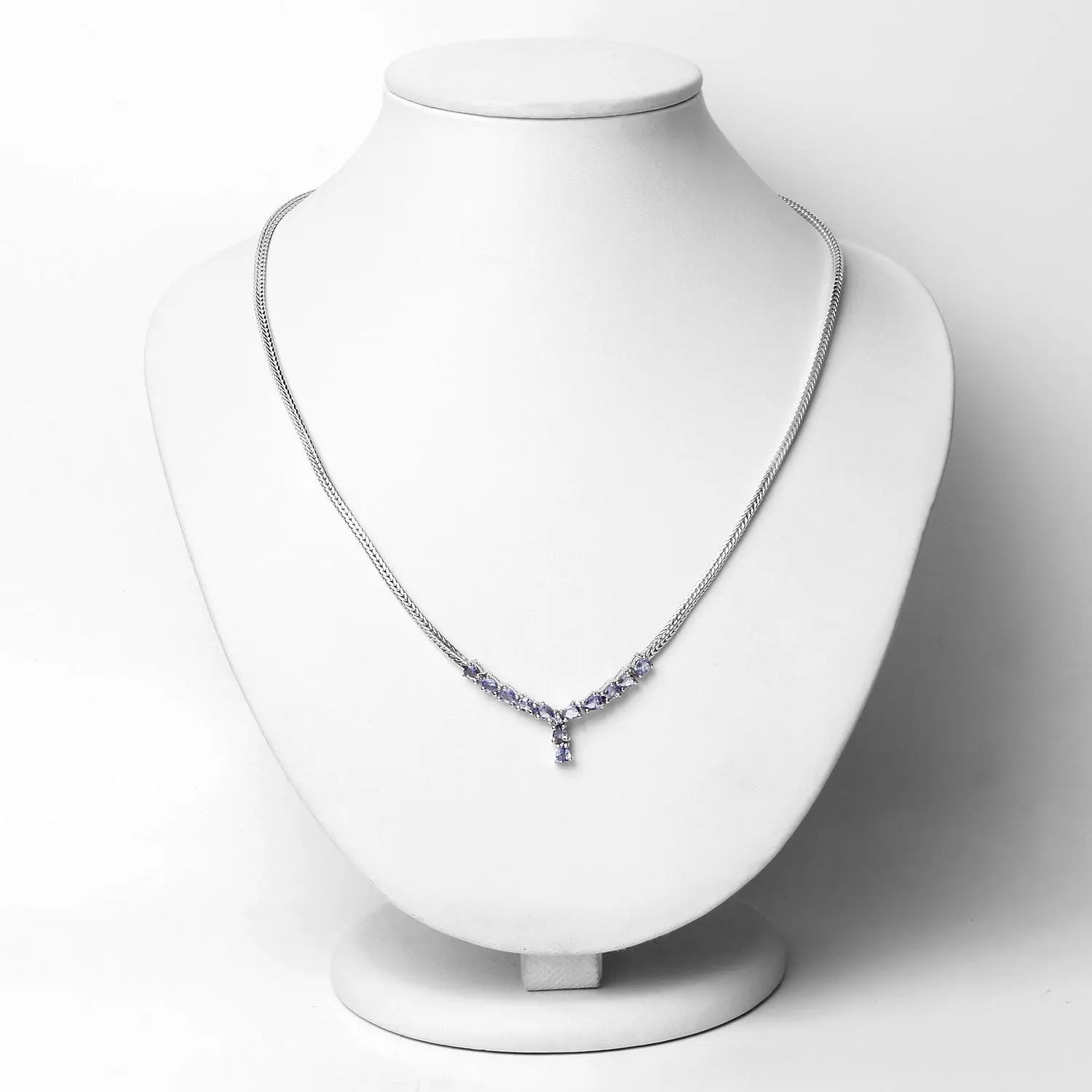 1.69 Carat Genuine Tanzanite and White Diamond .925 Sterling Silver Necklace - GOLDISSEYA