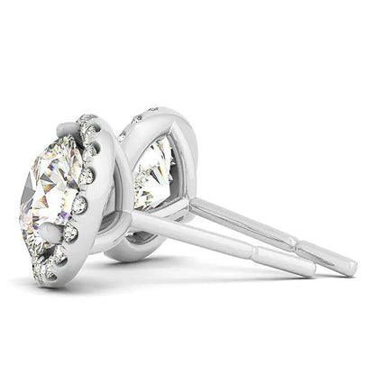14k White Gold Round Prong Halo Style Earrings (1 cttw) 