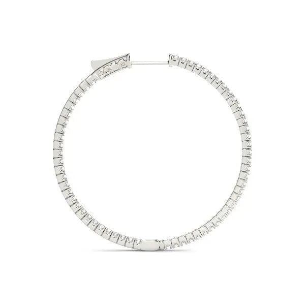 14k White Gold Slim Two Sided Diamond Hoop Earrings (1 1/2 cttw) 