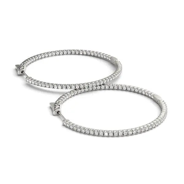 14k White Gold Slim Two Sided Diamond Hoop Earrings (1 1/2 cttw) 