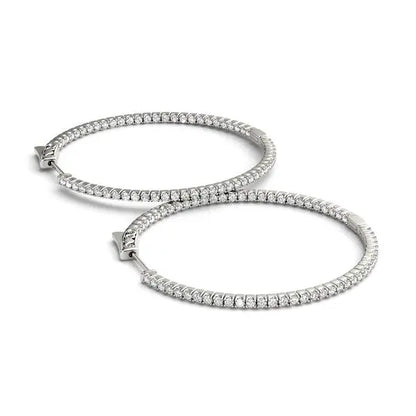 14k White Gold Slim Two Sided Diamond Hoop Earrings (1 1/2 cttw) 