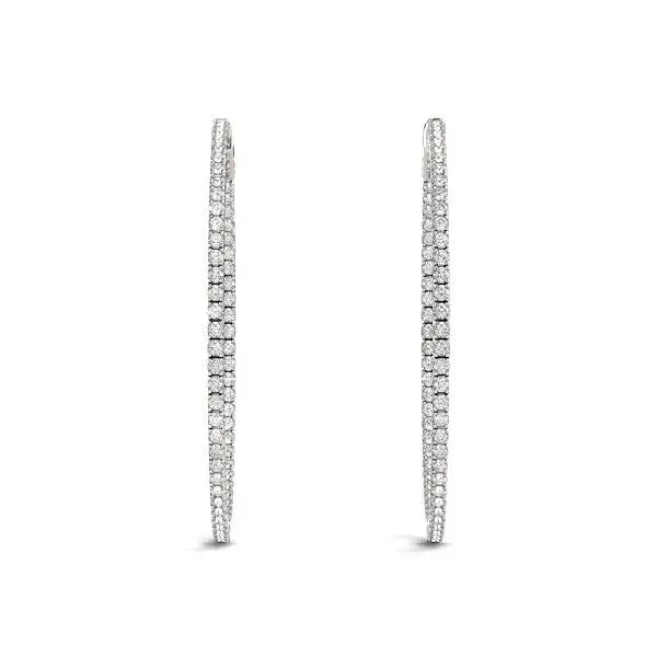 14k White Gold Slim Two Sided Diamond Hoop Earrings (1 1/2 cttw) 