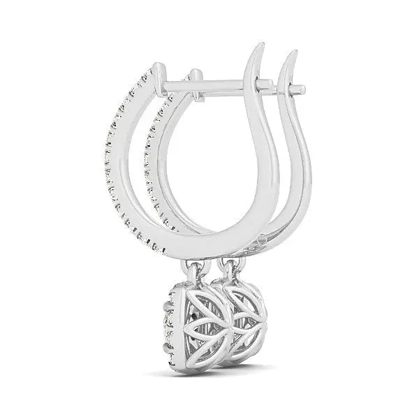 Cushion Shape Halo Style Diamond Drop Earrings in 14k White Gold (1/2 cttw) 