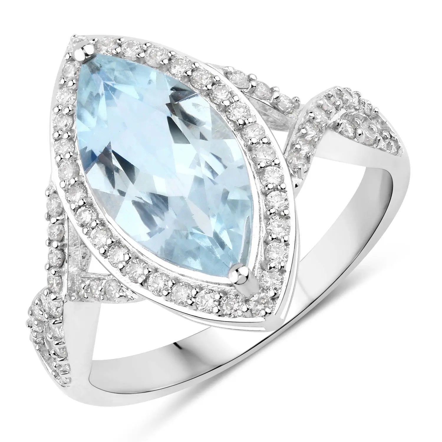 2.24 Carat Genuine Aquamarine and White Diamond 14K White Gold Ring - GOLDISSEYA