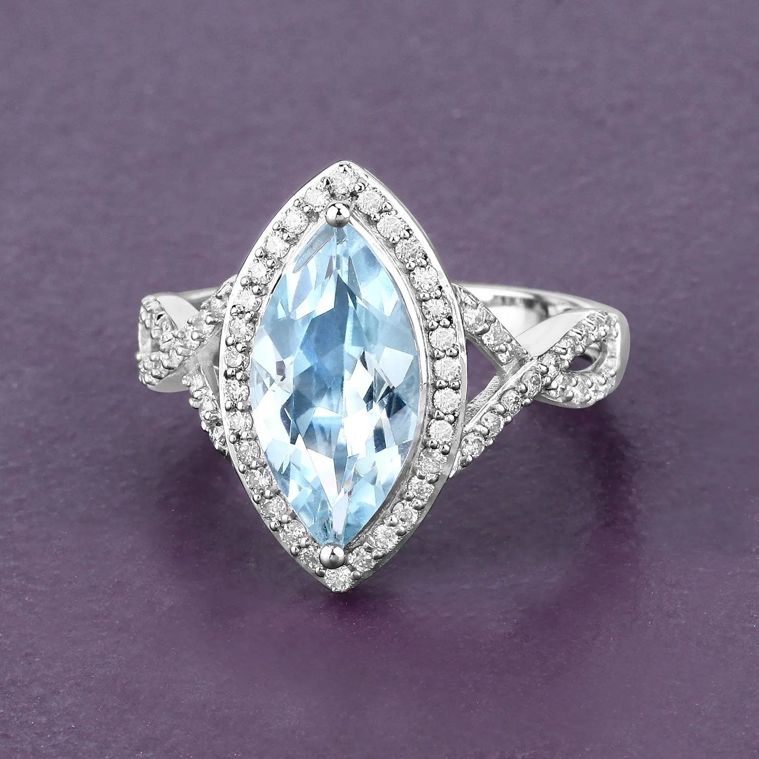 2.24 Carat Genuine Aquamarine and White Diamond 14K White Gold Ring - GOLDISSEYA