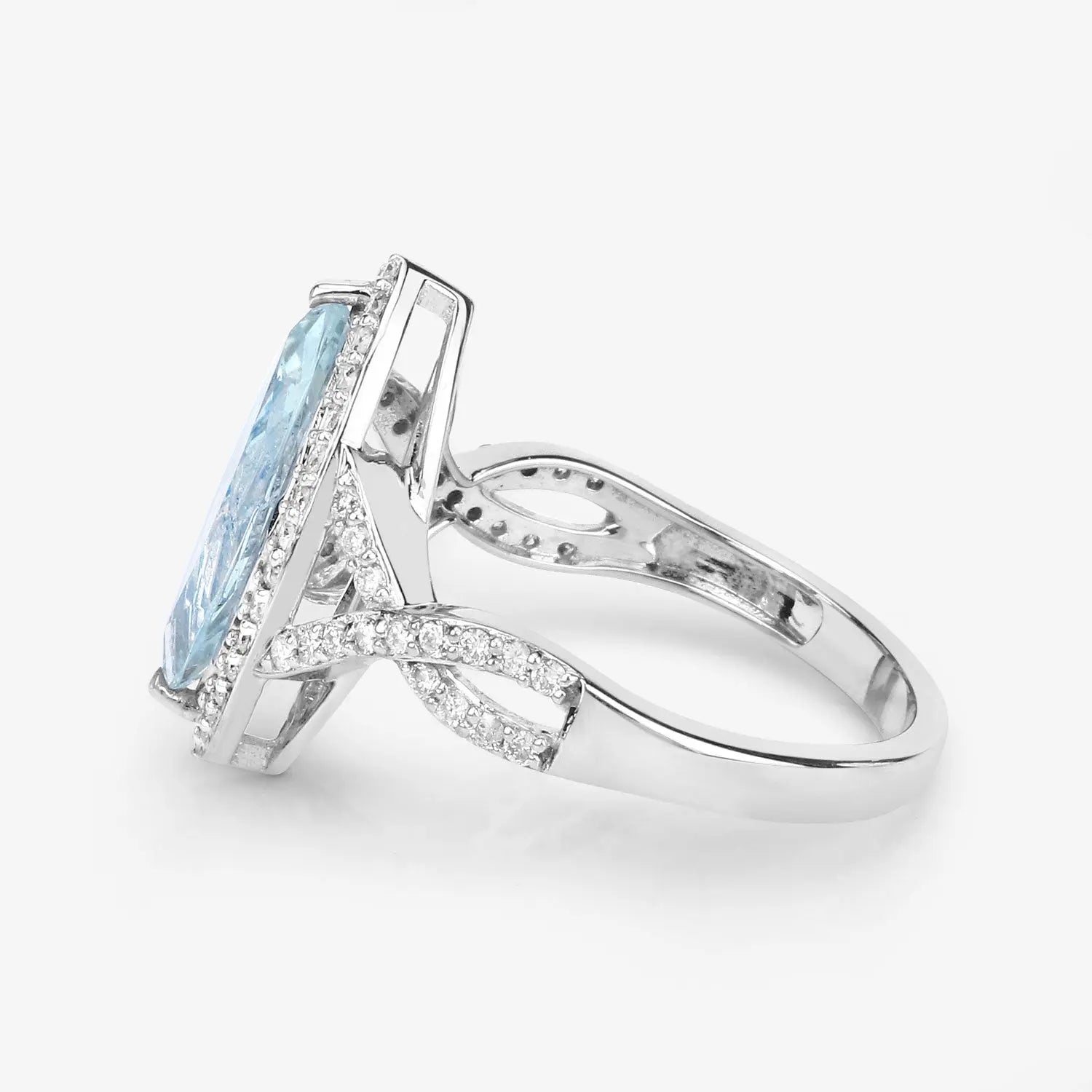 2.24 Carat Genuine Aquamarine and White Diamond 14K White Gold Ring - GOLDISSEYA