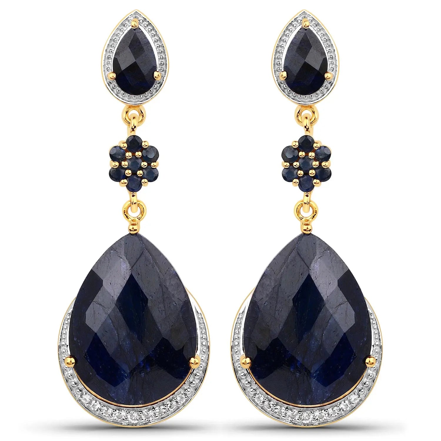 30.04 Carat Dyed Sapphire, Blue Sapphire and White Topaz .925 Sterling Silver Earrings - GOLDISSEYA