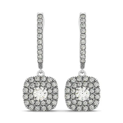 14k White Gold Double Halo Cushion Outer Shaped Diamond  Earrings (3/4 cttw) 