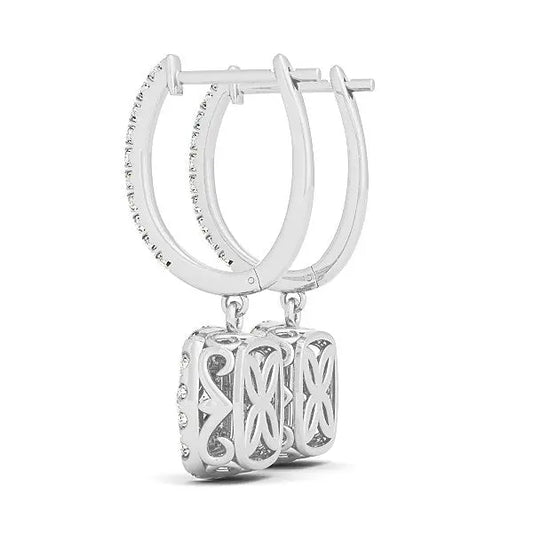 14k White Gold Double Halo Cushion Outer Shaped Diamond  Earrings (3/4 cttw) 
