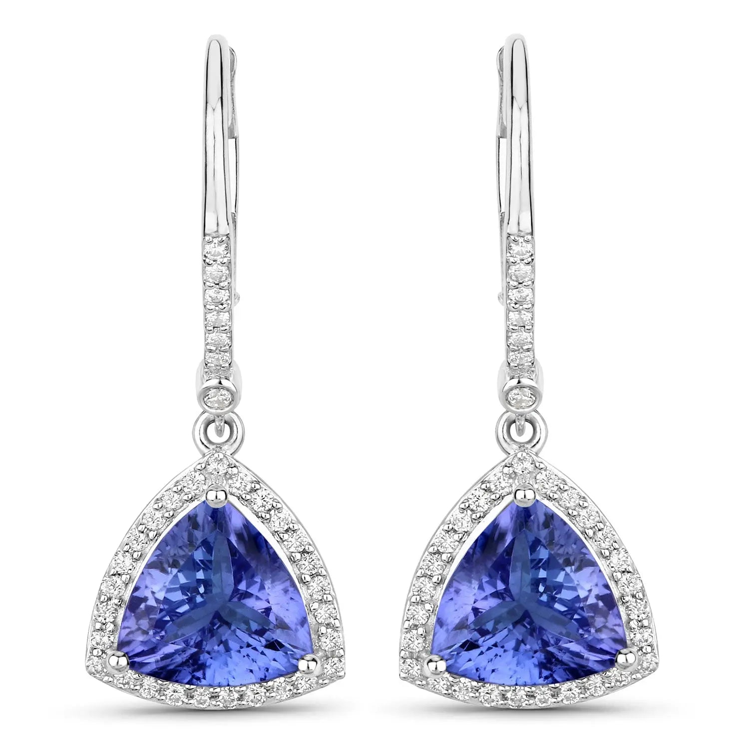 4.61 Carat Genuine Tanzanite and White Diamond 14K White Gold Earrings - GOLDISSEYA