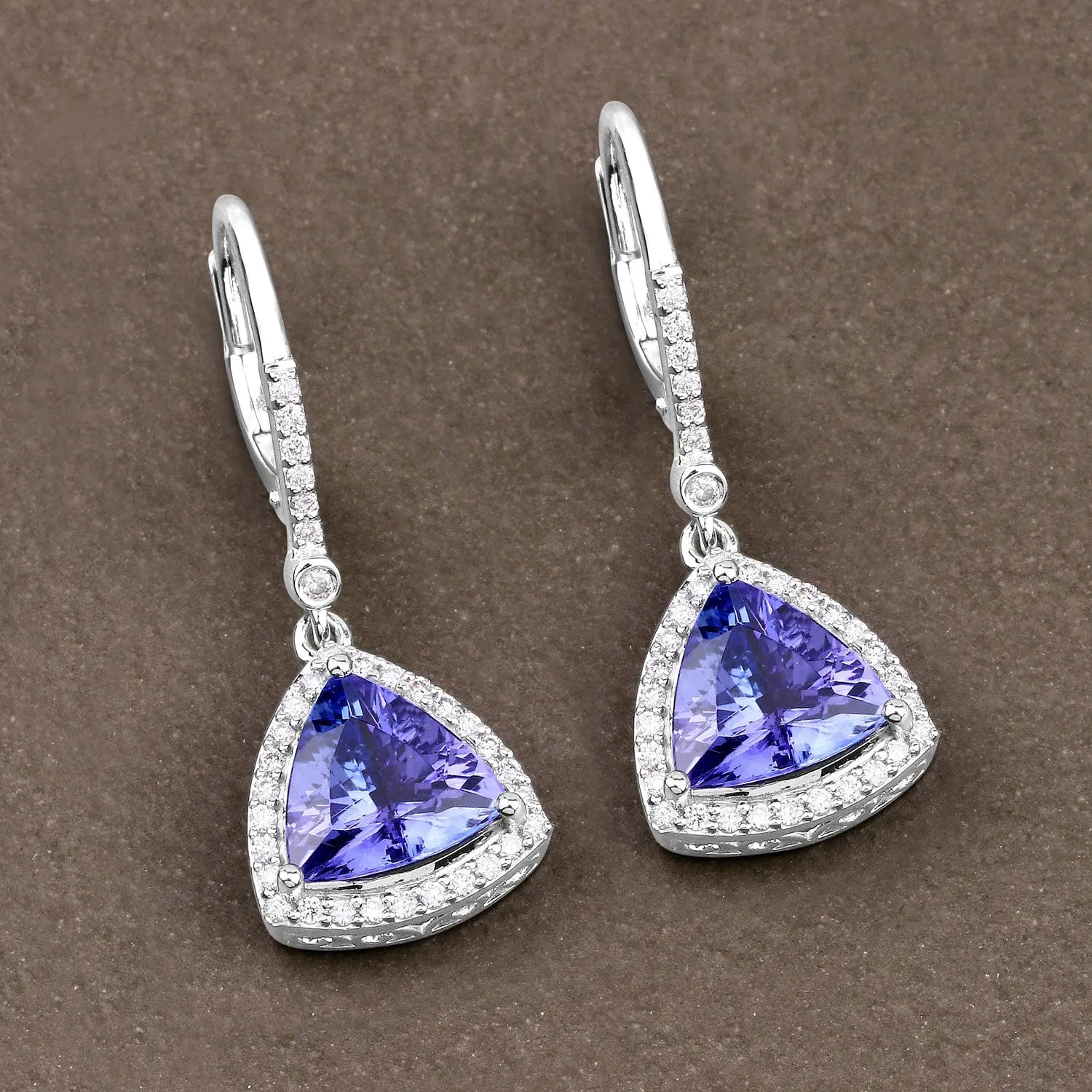 4.61 Carat Genuine Tanzanite and White Diamond 14K White Gold Earrings - GOLDISSEYA