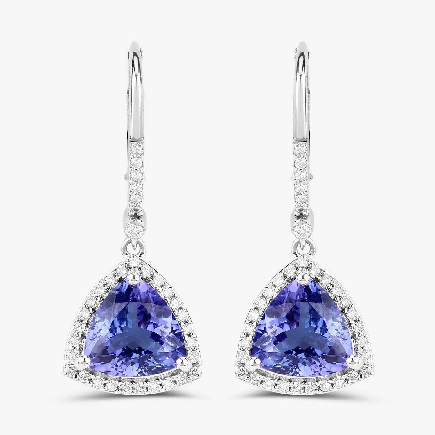4.61 Carat Genuine Tanzanite and White Diamond 14K White Gold Earrings - GOLDISSEYA
