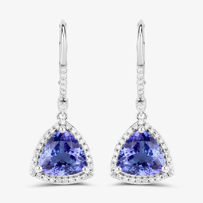 4.61 Carat Genuine Tanzanite and White Diamond 14K White Gold Earrings - GOLDISSEYA