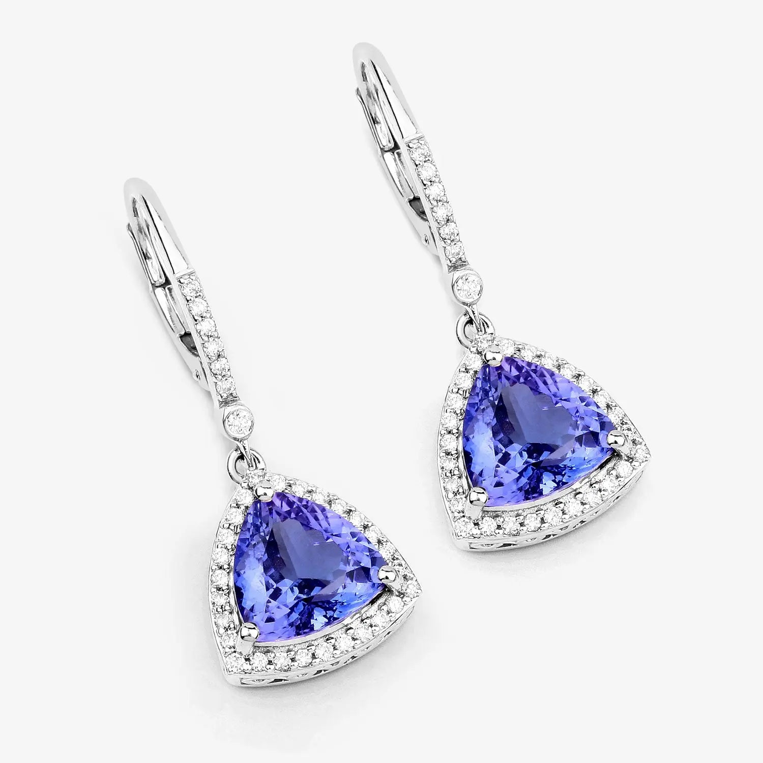 4.61 Carat Genuine Tanzanite and White Diamond 14K White Gold Earrings - GOLDISSEYA