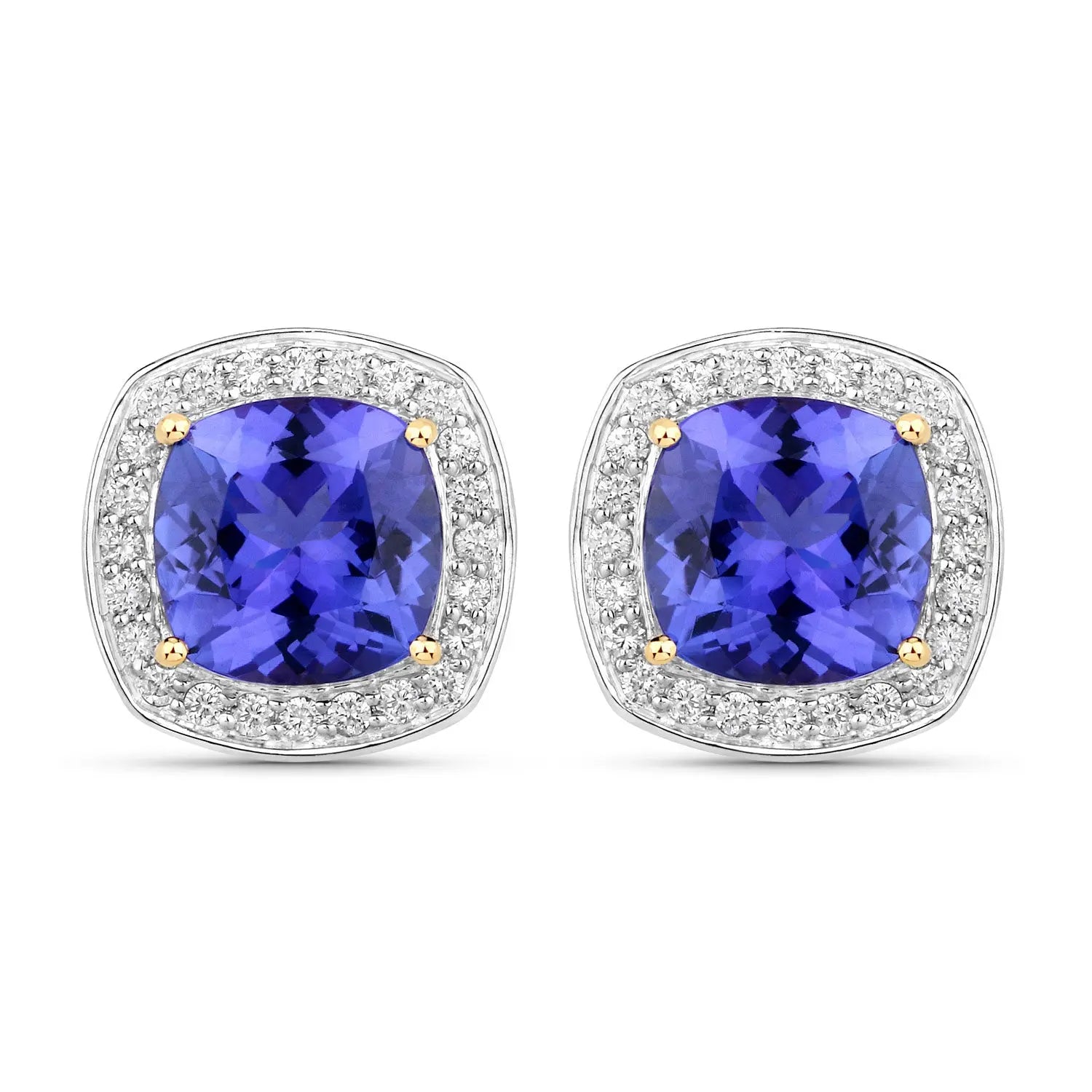 5.98 Carat Genuine Tanzanite and White Diamond 14K Yellow Gold Earrings - GOLDISSEYA