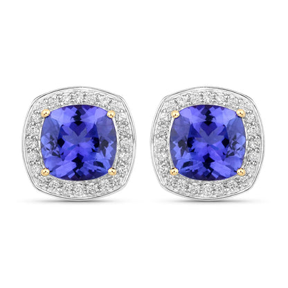 5.98 Carat Genuine Tanzanite and White Diamond 14K Yellow Gold Earrings - GOLDISSEYA