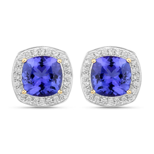 5.98 Carat Genuine Tanzanite and White Diamond 14K Yellow Gold Earrings - GOLDISSEYA