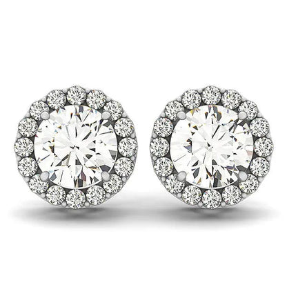 14k White Gold Four Prong Round Halo Diamond Earrings (1 1/6 cttw) 