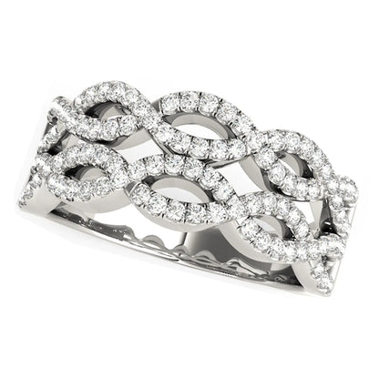 Diamond Studded Double Interlocking Waves Ring in 14k White Gold  (5/8 cttw) 