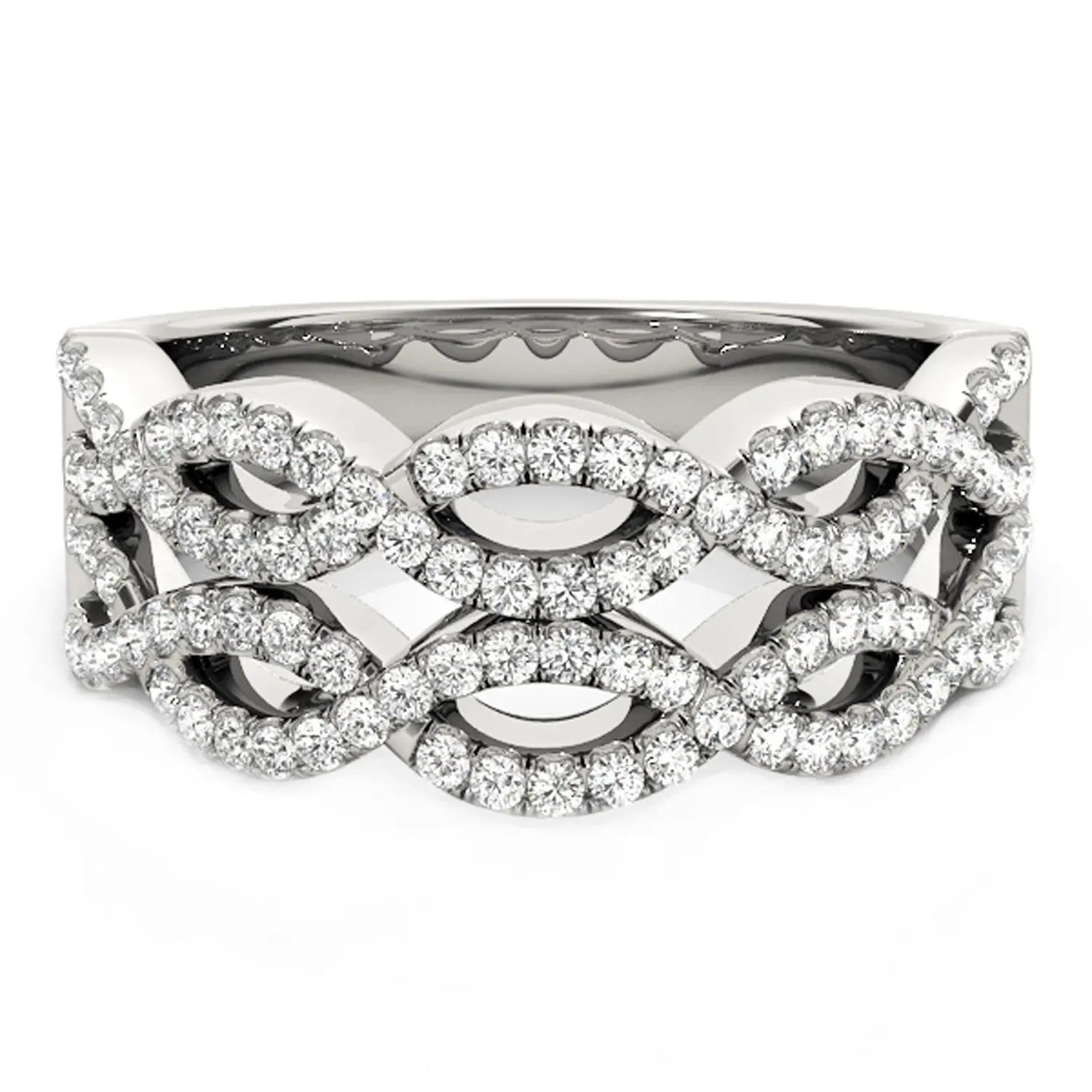 Diamond Studded Double Interlocking Waves Ring in 14k White Gold  (5/8 cttw) 