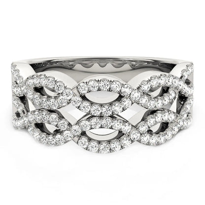 Diamond Studded Double Interlocking Waves Ring in 14k White Gold  (5/8 cttw) 