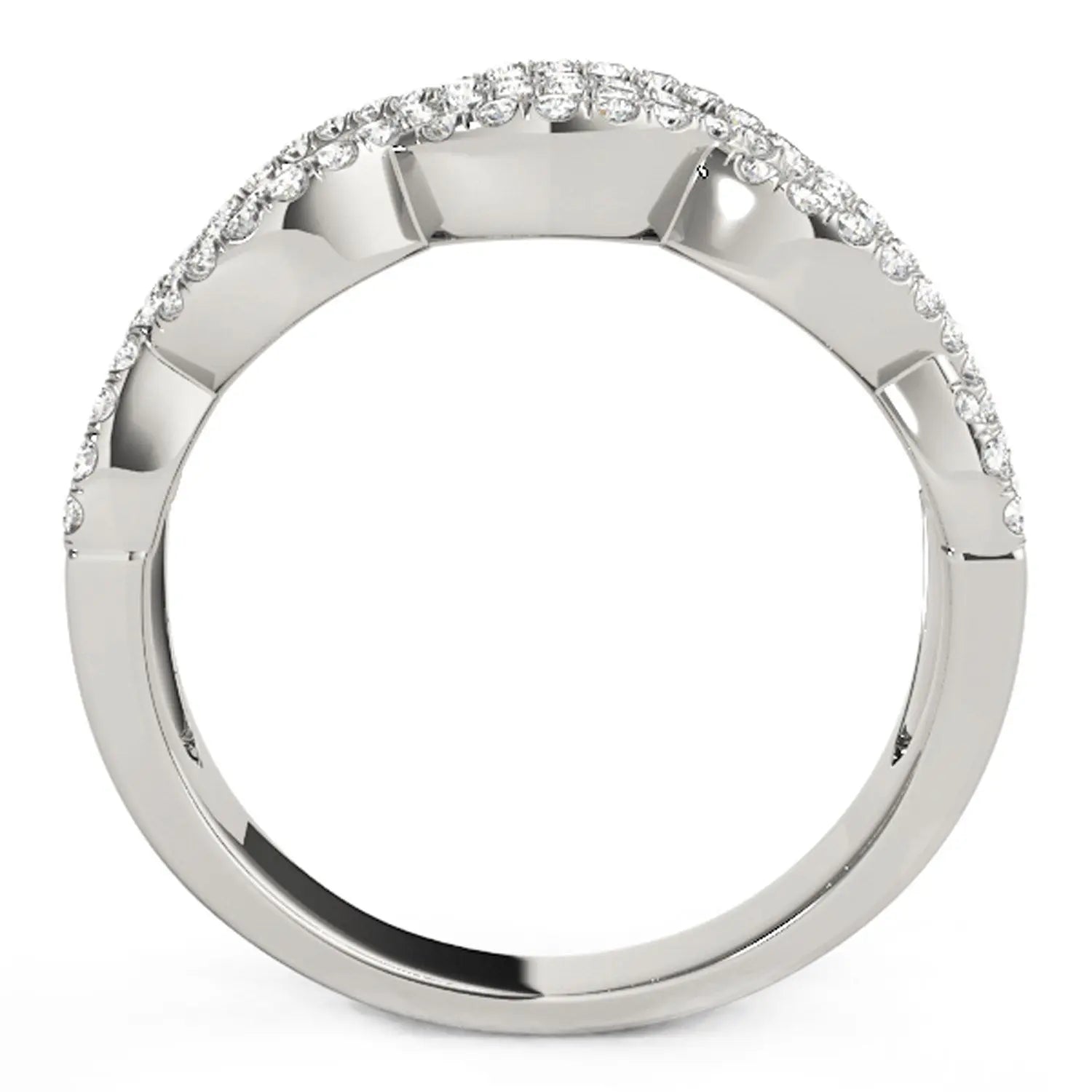 Diamond Studded Double Interlocking Waves Ring in 14k White Gold  (5/8 cttw) 