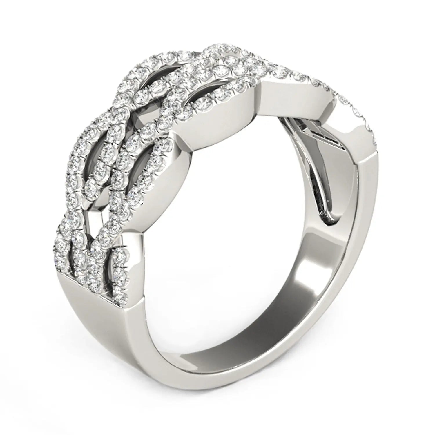 Diamond Studded Double Interlocking Waves Ring in 14k White Gold  (5/8 cttw) 