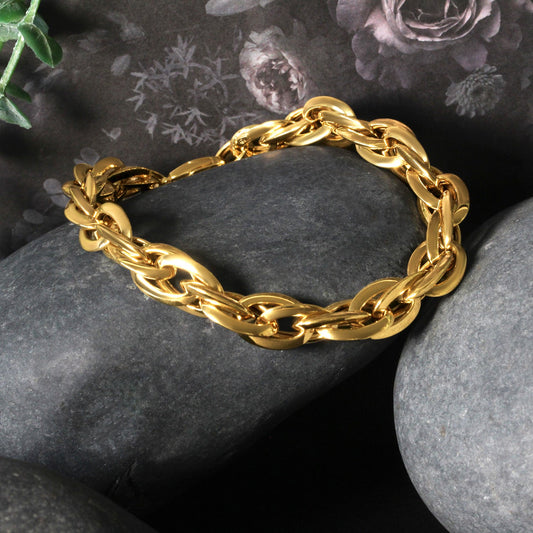 Double Oval Link Chain Bracelet in 14k Yellow Gold (10.00 mm) 